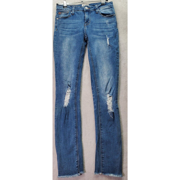 Hudson Jeans Girls 14 Blue Denim Cotton Pockets Flat Front Skinny Leg Distressed - Picture 1 of 11